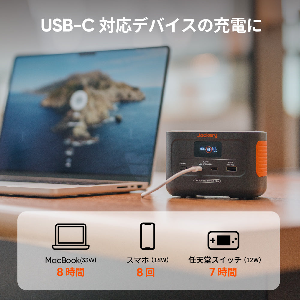 0204軽量99Wh小型Ｊａｃｋｅｒｙ100Ｐｌｕｓ新世代電源キャンプ防災用携帯 Jackery Explorer 100 Plus | 99Wh・128W出力・飛行機持込可 | 1.8時間