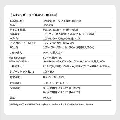 Jackery ポータブル電源 300 Plus