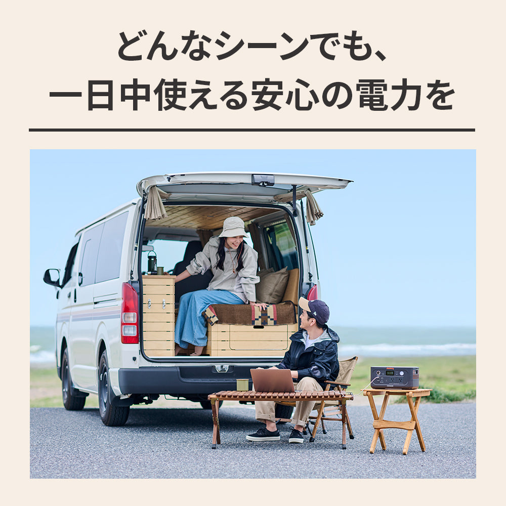 Jackery 500 Newを車中泊で使用するイメージ