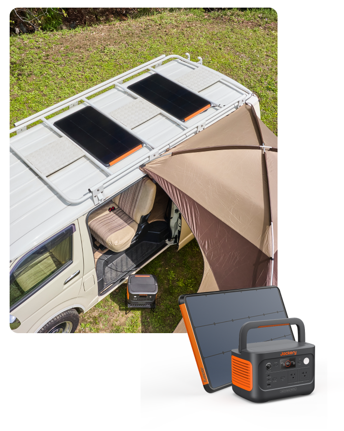 車中泊におすすめのポータブル電源:Jackery Solar Generator 600 Plus 100 Prime ポータブル電源 セット