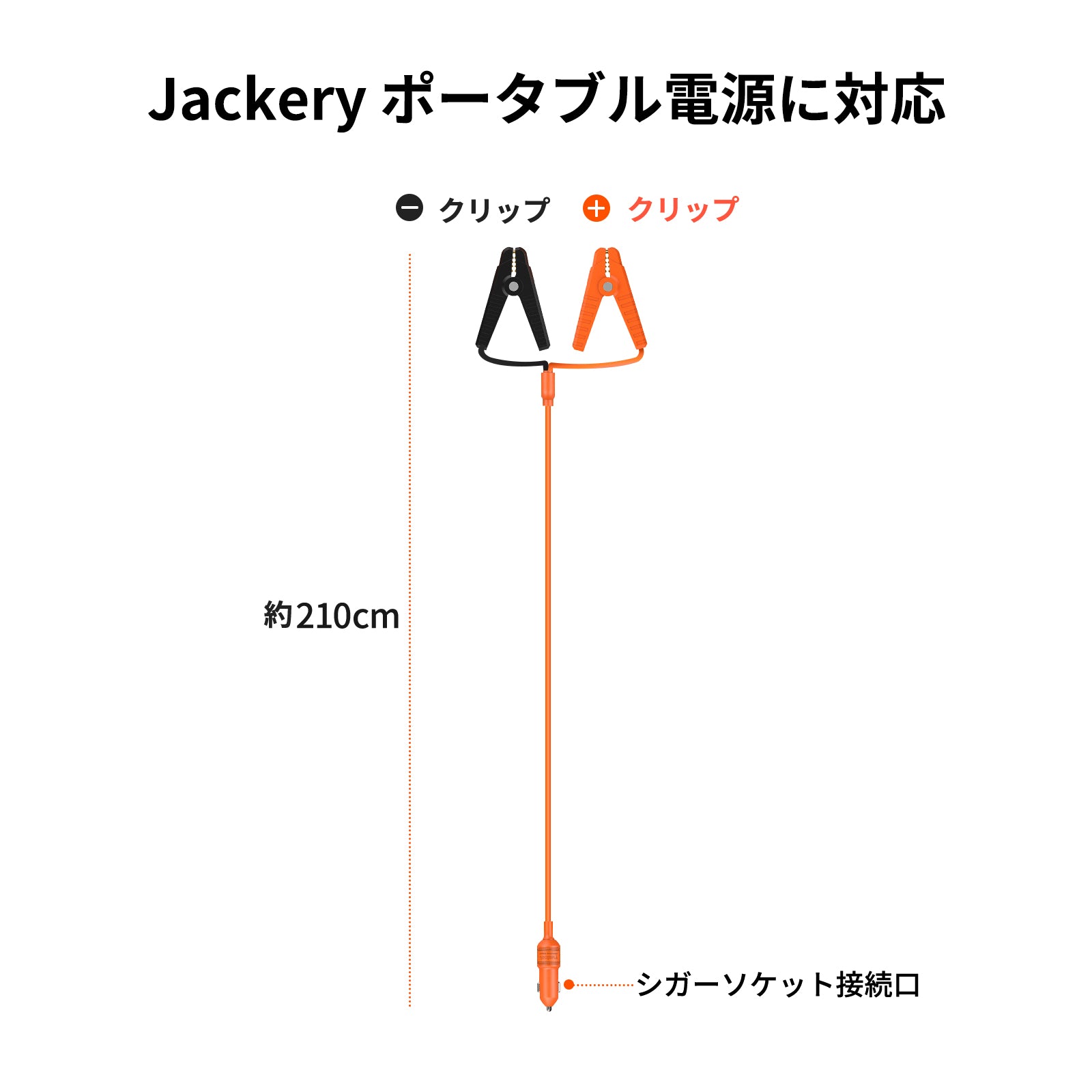 Jackery 12V 自動車用バッテリー充電ケーブル | ワニ口クリップ付き