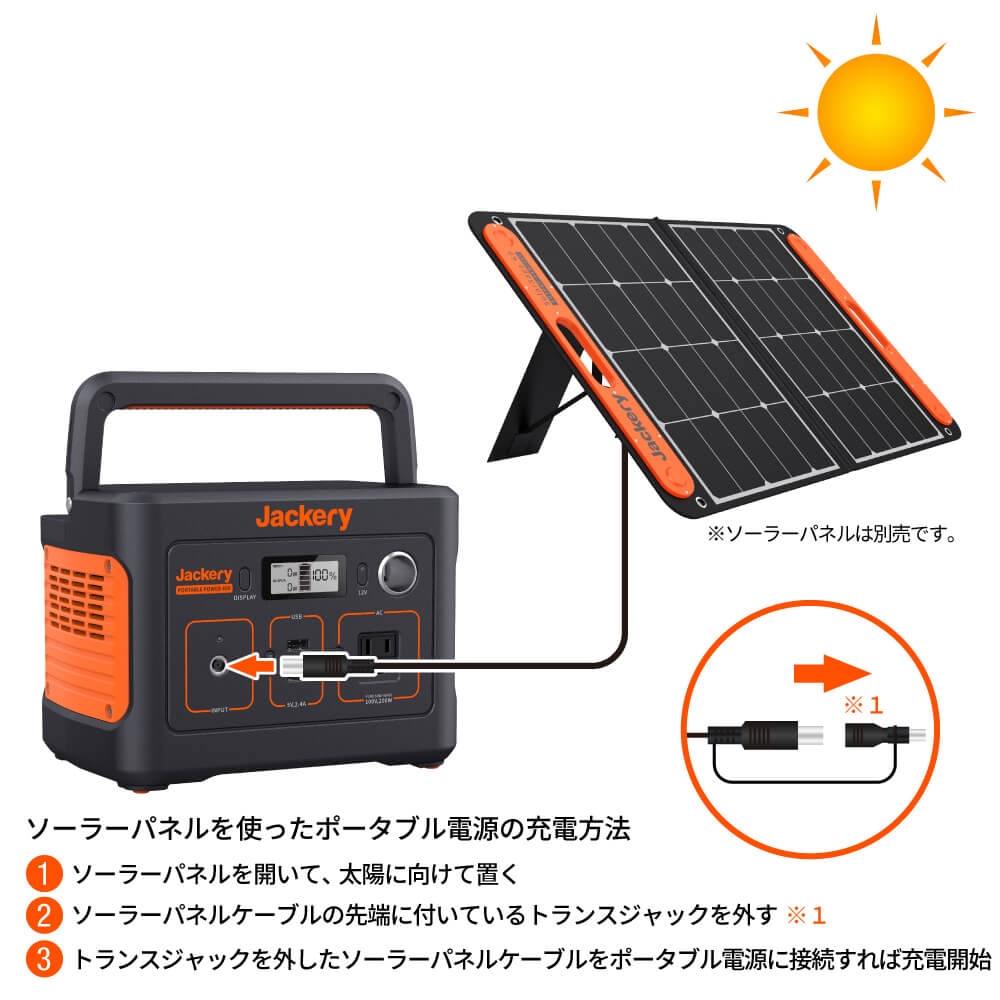 Jackery ポータブル電源 400をソーラーパネルで充電する方法