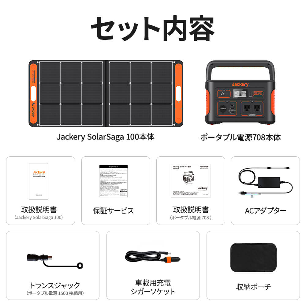 Jackery Solar Generator 708 ポータブル電源 ソーラーパネル セットのセット内容
