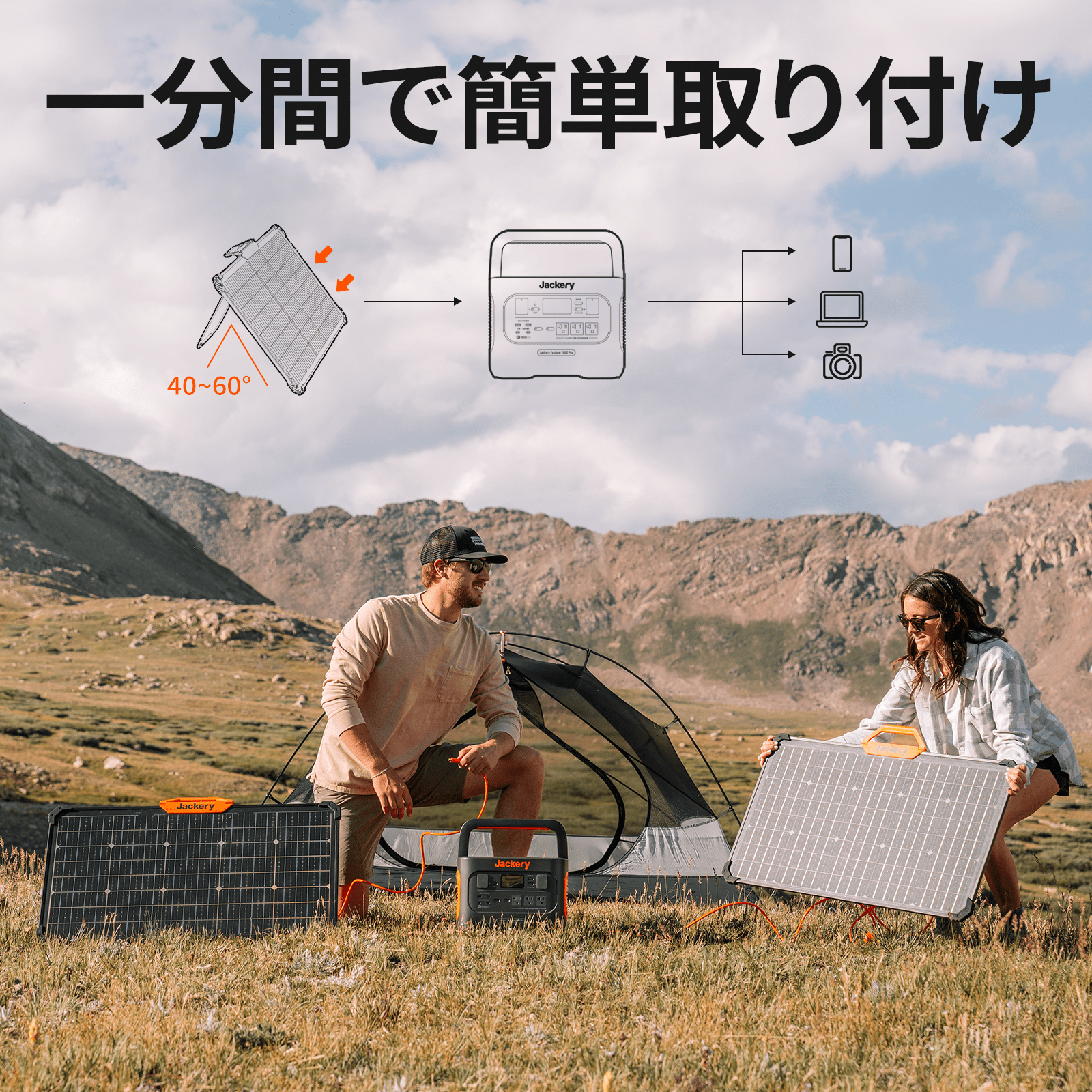 Jackery SolarSaga 80W ソーラーパネルは1分間で簡単に取り付けられる