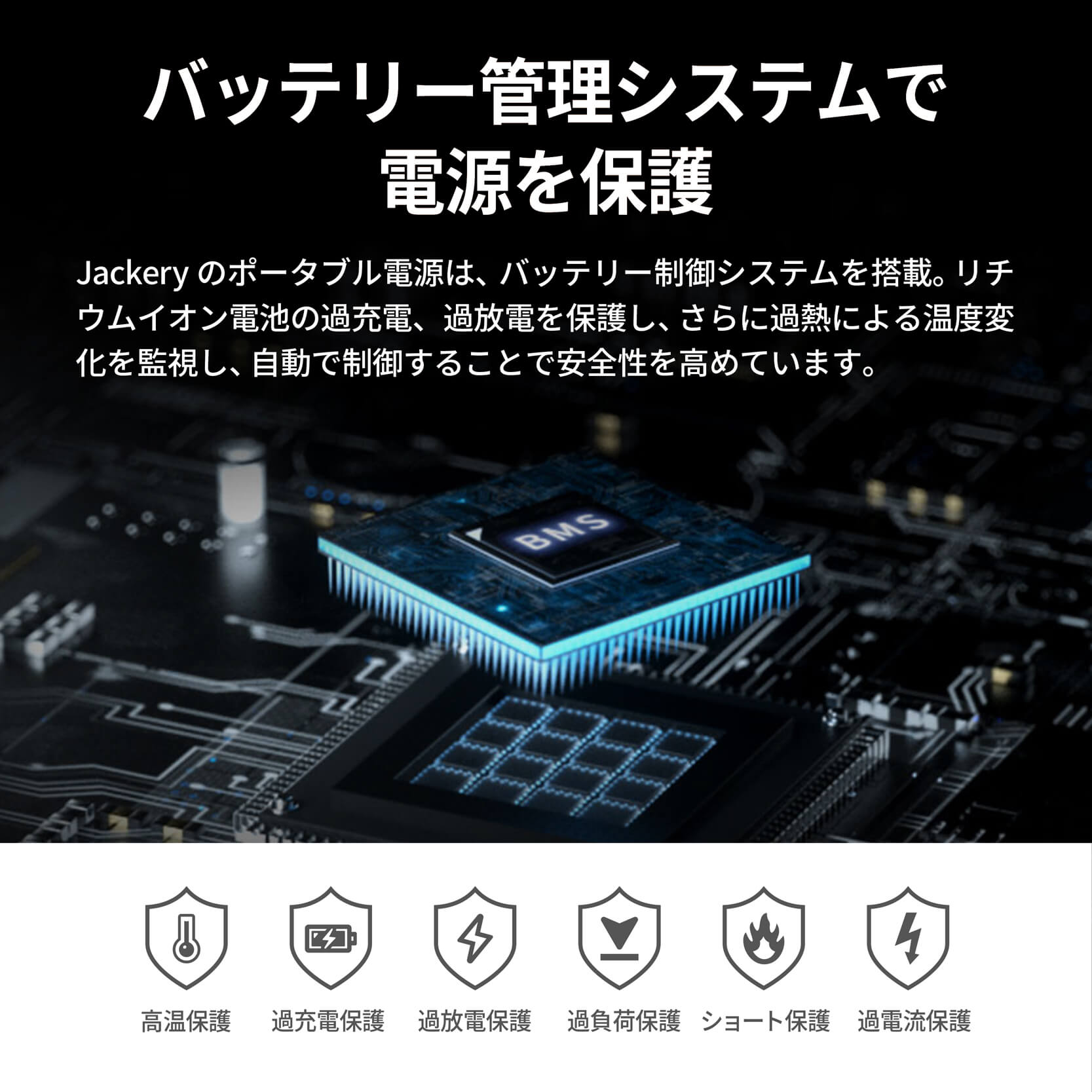 バッテリー管理システムで電源を保護できる